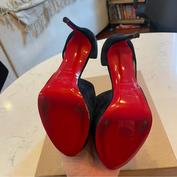 Christian Louboutin 💙 Catchy Two 120mm Peep Toe Platform in Navy Suede Size 36.5